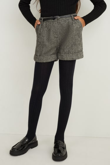 Kinder - Set - Shorts mit Gürtel und Strumpfhose - 2 teilig - schwarz
