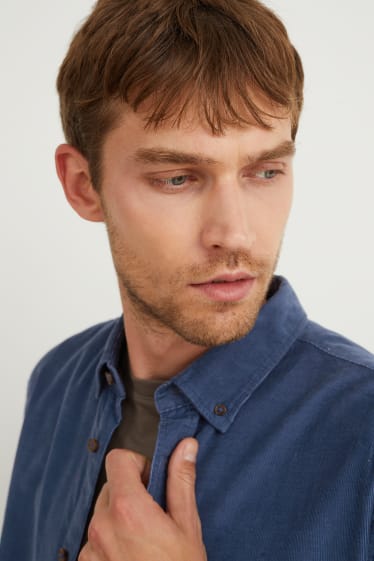 Uomo - Camicia di velluto a coste - regular fit - button down - blu scuro