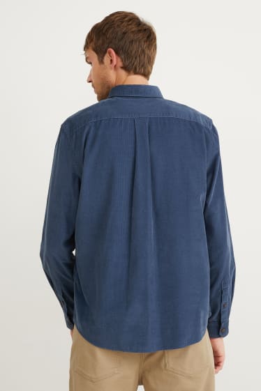 Heren - Corduroy overhemd - regular fit - button down - donkerblauw