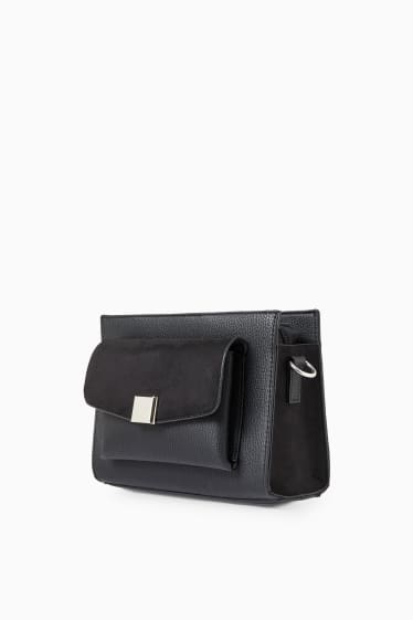 Damen - Umhängetasche mit abnehmbarem Taschengurt - Lederimitat - schwarz