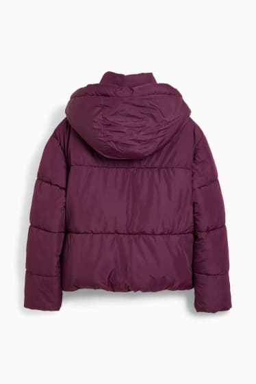 Nastolatki - CLOCKHOUSE - pikowana kurtka z kapturem - purpurowy