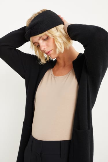Donna - Fascetta scaldafronte in maglia con nodo - nero