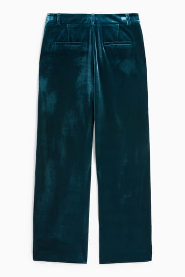 Donna - Pantaloni business di velluto - vita alta - gamba larga - verde scuro