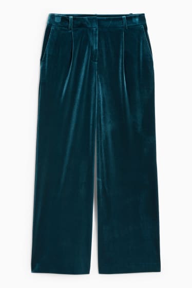 Mujer - Pantalón aterciopelado de oficina - high waist - wide leg - verde oscuro