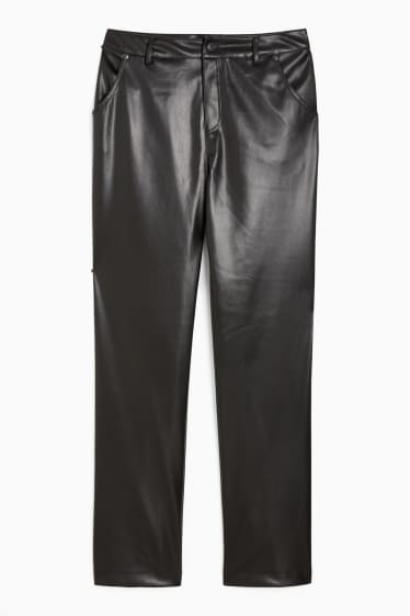Dámské - Kalhoty - high waist - straight fit - imitace kůže - černá