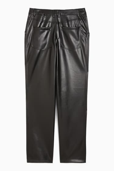 Dona - Pantalons - high waist - straight fit - pell sintètica - negre