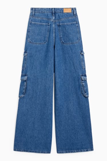 Adolescenți și tineri - CLOCKHOUSE - cargo jeans - talie înaltă - wide leg - denim-albastru