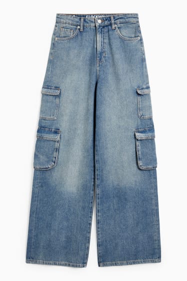 Nastolatki - CLOCKHOUSE - wide leg jeans - wysoki stan - dżins-jasnoniebieski