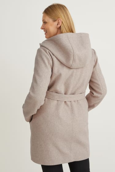 Femmes - Manteau de grossesse à capuche - beige chiné