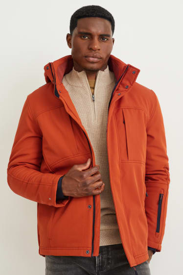 Men - Softshell jacket with hood - water-repellent - dark orange