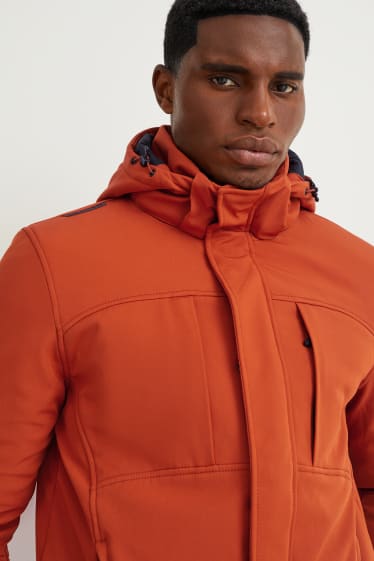Men - Softshell jacket with hood - water-repellent - dark orange