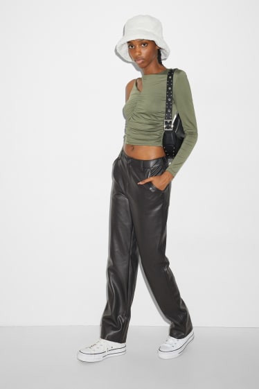 Dona - Pantalons - high waist - straight fit - pell sintètica - negre