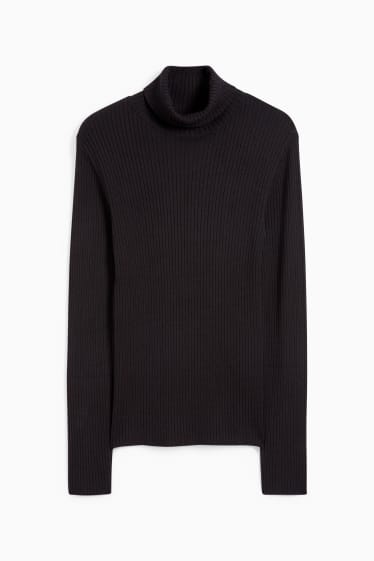 Damen - Basic-Rollkragenpullover - gerippt - schwarz