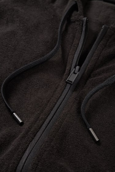 Hommes - Sweat zippé en éponge avec capuche - noir