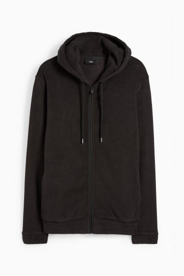 Hommes - Sweat zippé en éponge avec capuche - noir
