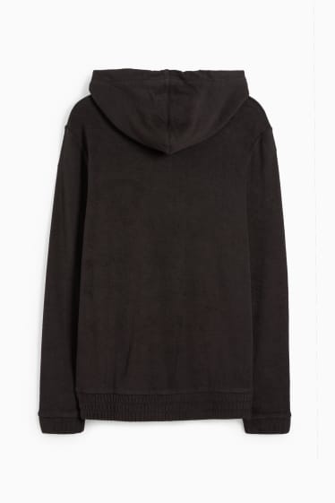 Hommes - Sweat zippé en éponge avec capuche - noir