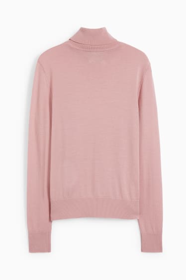 Women - Basic merino polo neck jumper - pink