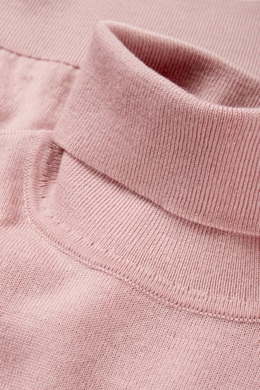Women - Basic merino polo neck jumper - pink
