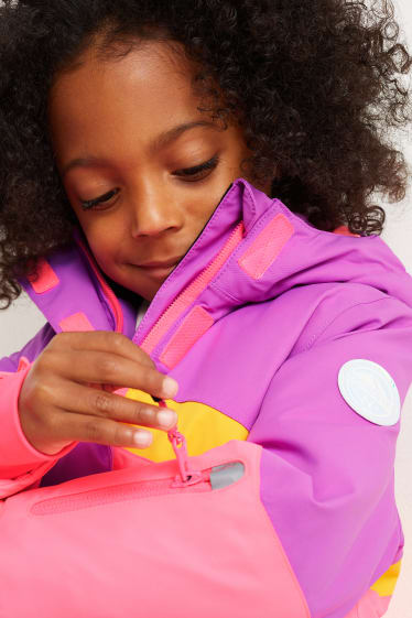 Enfants - Veste de ski à capuche - rose fluo