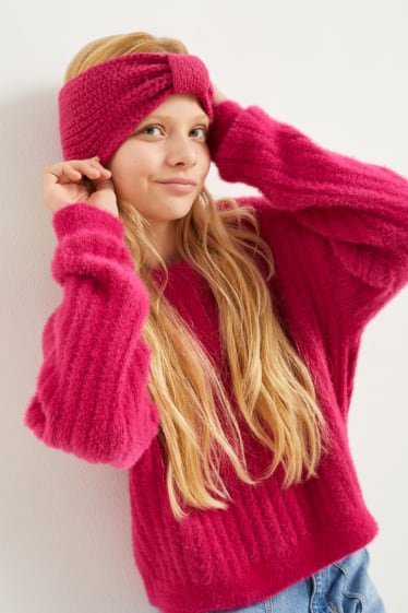 Bambini - Fascetta scaldafronte in maglia - fucsia