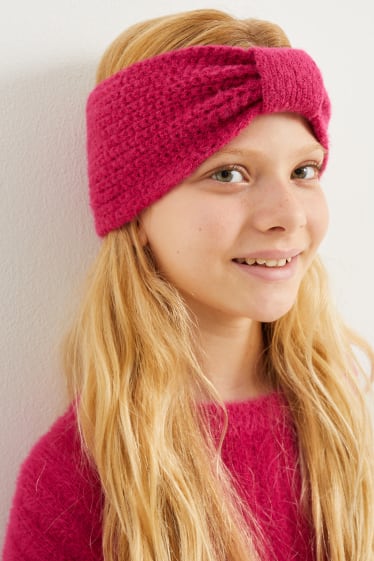 Bambini - Fascetta scaldafronte in maglia - fucsia