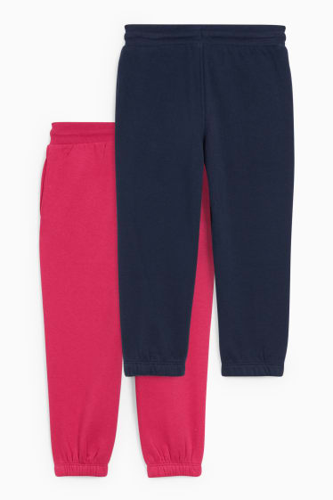 Kinderen: meisjes - Set van 2 - joggingbroek - blauw / fuchsiarood