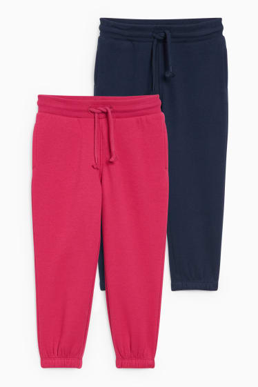 Kinderen: meisjes - Set van 2 - joggingbroek - blauw / fuchsiarood