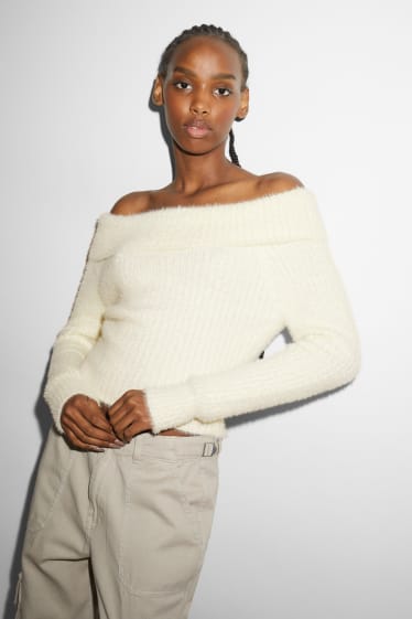 Teens & young adults - CLOCKHOUSE - off-shoulder jumper - white