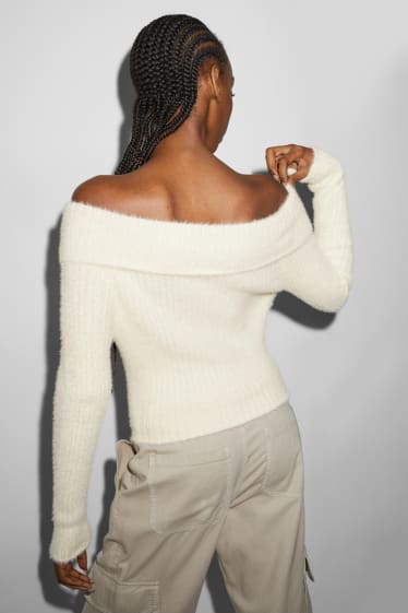 Damen - Off-Shoulder-Pullover - weiß
