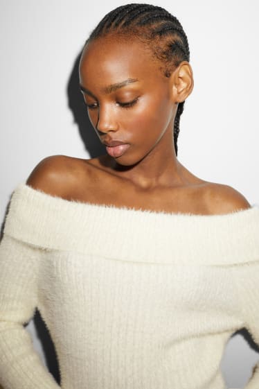 Damen - Off-Shoulder-Pullover - weiß