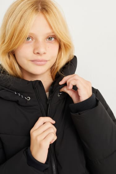 Kinder - Steppjacke mit Kapuze - schwarz