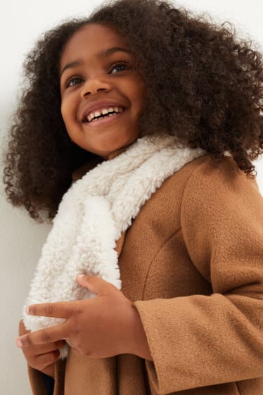 Kinderen: meisjes - Set - jas met capuchon en sjaal - 2-delig - taupe