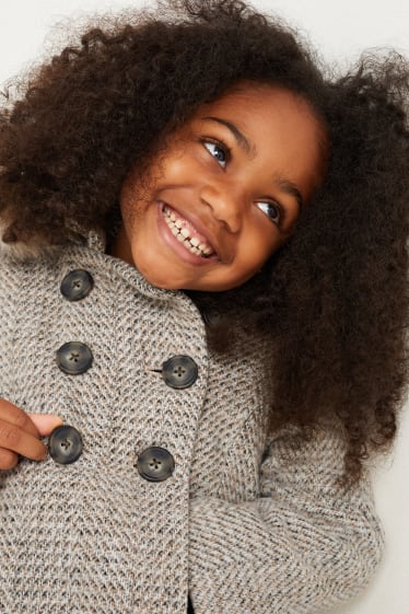 Enfants filles - Veste avec capuche et garniture en imitation fourrure - beige