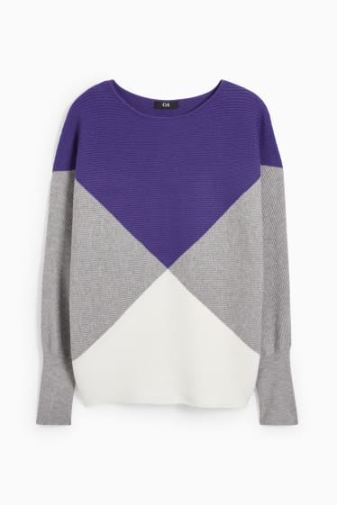 Damen - Pullover - gerippt - violett