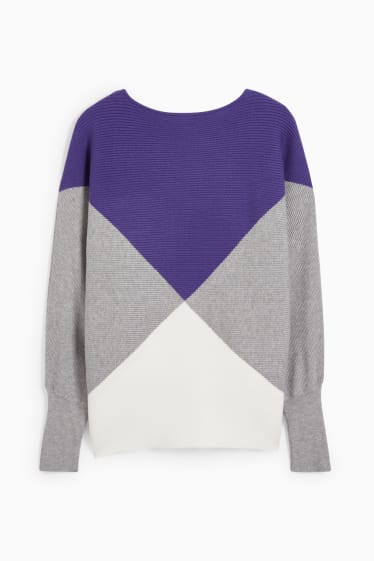 Damen - Pullover - gerippt - violett