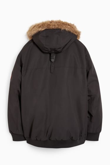 Hommes - Veste avec capuche et garniture en imitation fourrure - noir