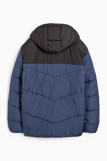 Pánské - Prošívaná bunda s kapucí - tmavomodrá