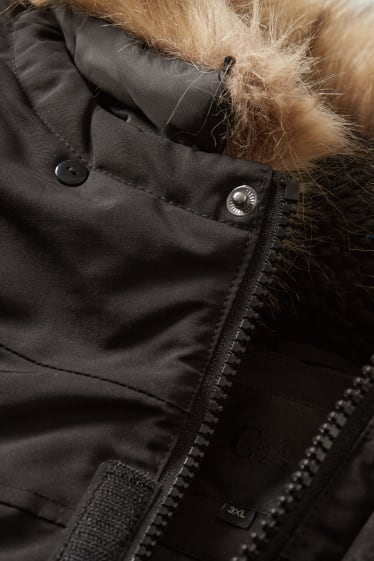 Pánské - Bunda s kapucí a límcem z umělé kožešiny - černá