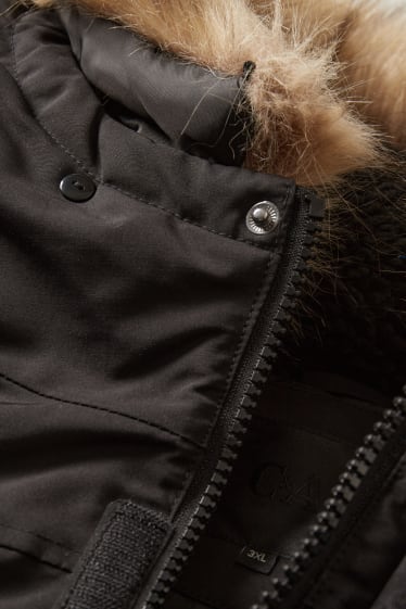 Hommes - Veste avec capuche et garniture en imitation fourrure - noir