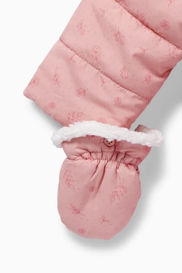 Baby Mädchen - Baby-Schneeanzug mit Kapuze - geblümt - rosa