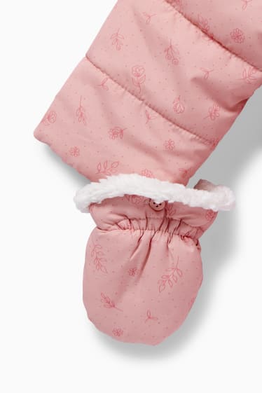 Babys - Baby-Schneeanzug mit Kapuze - geblümt - rosa