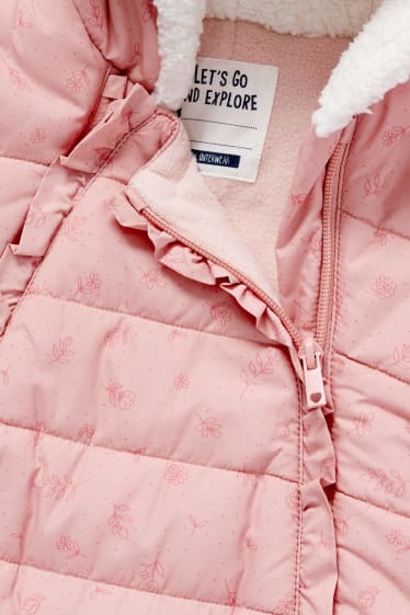 Baby Mädchen - Baby-Schneeanzug mit Kapuze - geblümt - rosa