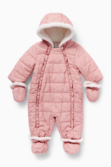 Baby Mädchen - Baby-Schneeanzug mit Kapuze - geblümt - rosa