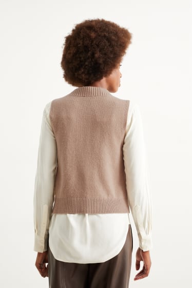 Femmes - Pull sans manches - laine mélangée - beige clair