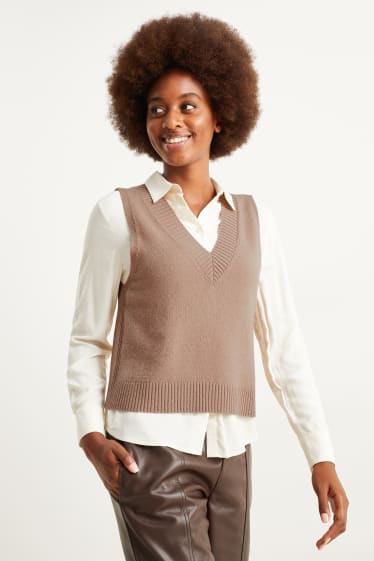 Femmes - Pull sans manches - laine mélangée - beige clair