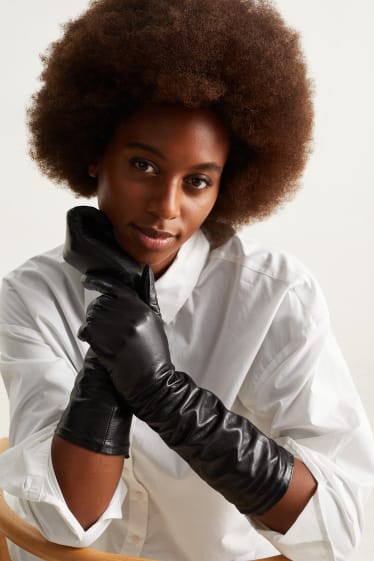 Dames - Leren handschoenen - zwart