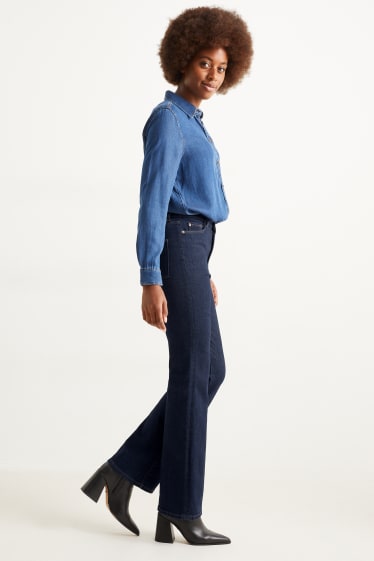 Dames - Flared jeans - high waist - jeansdonkerblauw