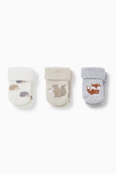 Bébés garçons - Lot de 3 paires - animaux de la forêt - chaussettes pour nouveau-né à motif - crème