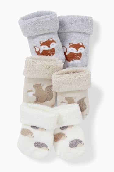 Babys - Multipack 3er - Waldtiere - Erstlings-Socken mit Motiv - cremefarben