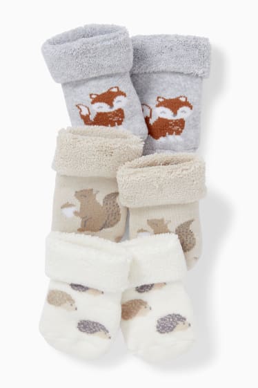 Bébés garçons - Lot de 3 paires - animaux de la forêt - chaussettes pour nouveau-né à motif - crème
